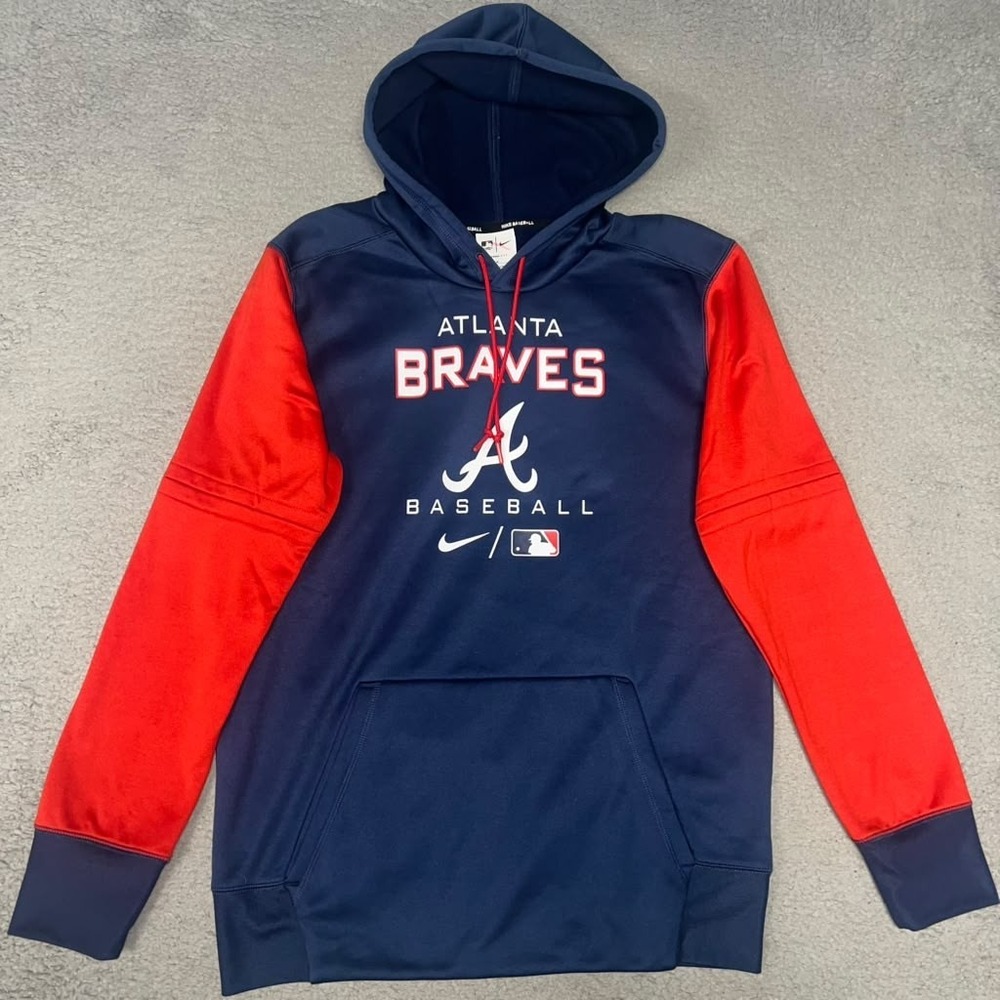 Nike Atlanta Braves Hoodie Men's Sz L Blue Red Therma-Fit Pullover MLB NAC3-046N